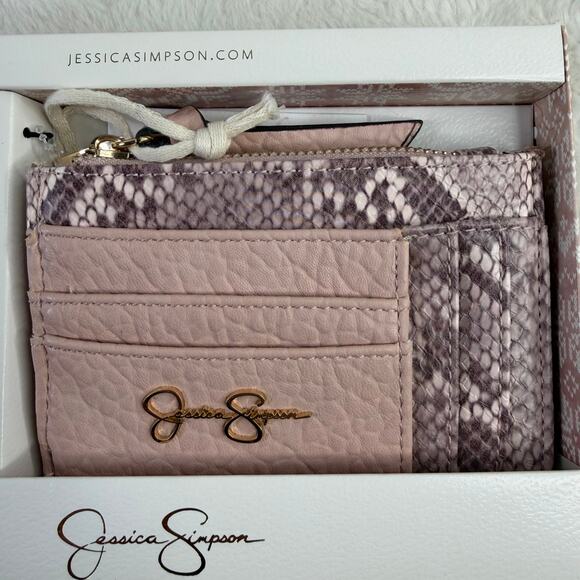 Jessica Simpson Wallet & AirPod Case Gift Set Pink Snake Print - Picture 4 of 7